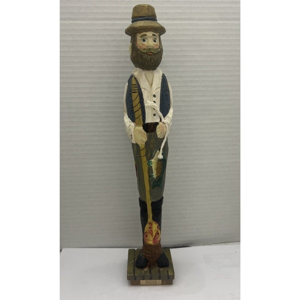 Vintage 13'' Hand Carved Fisherman Labeled Roger